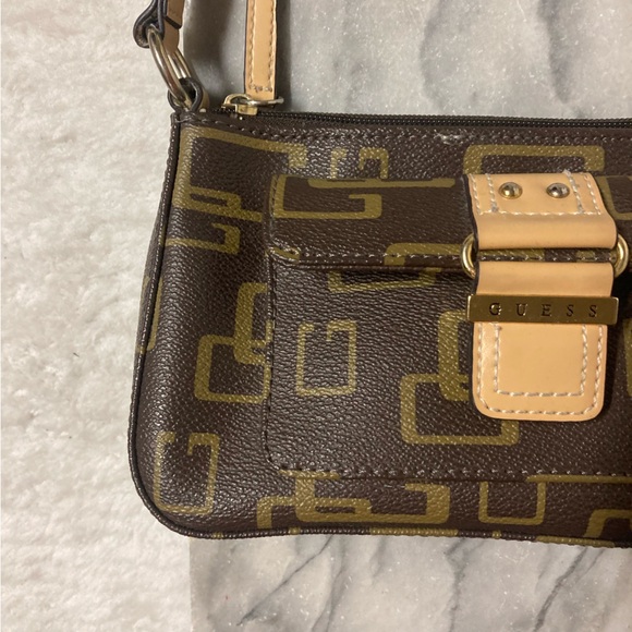Guess y2k Vintage Monogram Mini Baguette Bag Purse Faux Leather Brown - Picture 3 of 10